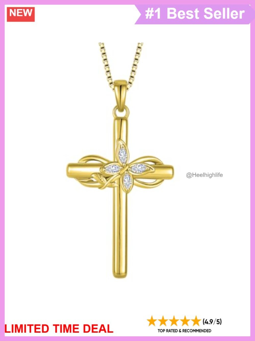 925 Sterling Silver Cross Pendant Necklace Cubic Zirconia